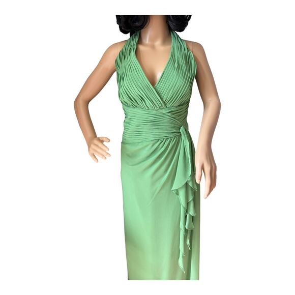 David’s Bridal Green Chiffon Halter Draped cascade Dress Style F12688 size 18 - Picture 4 of 16